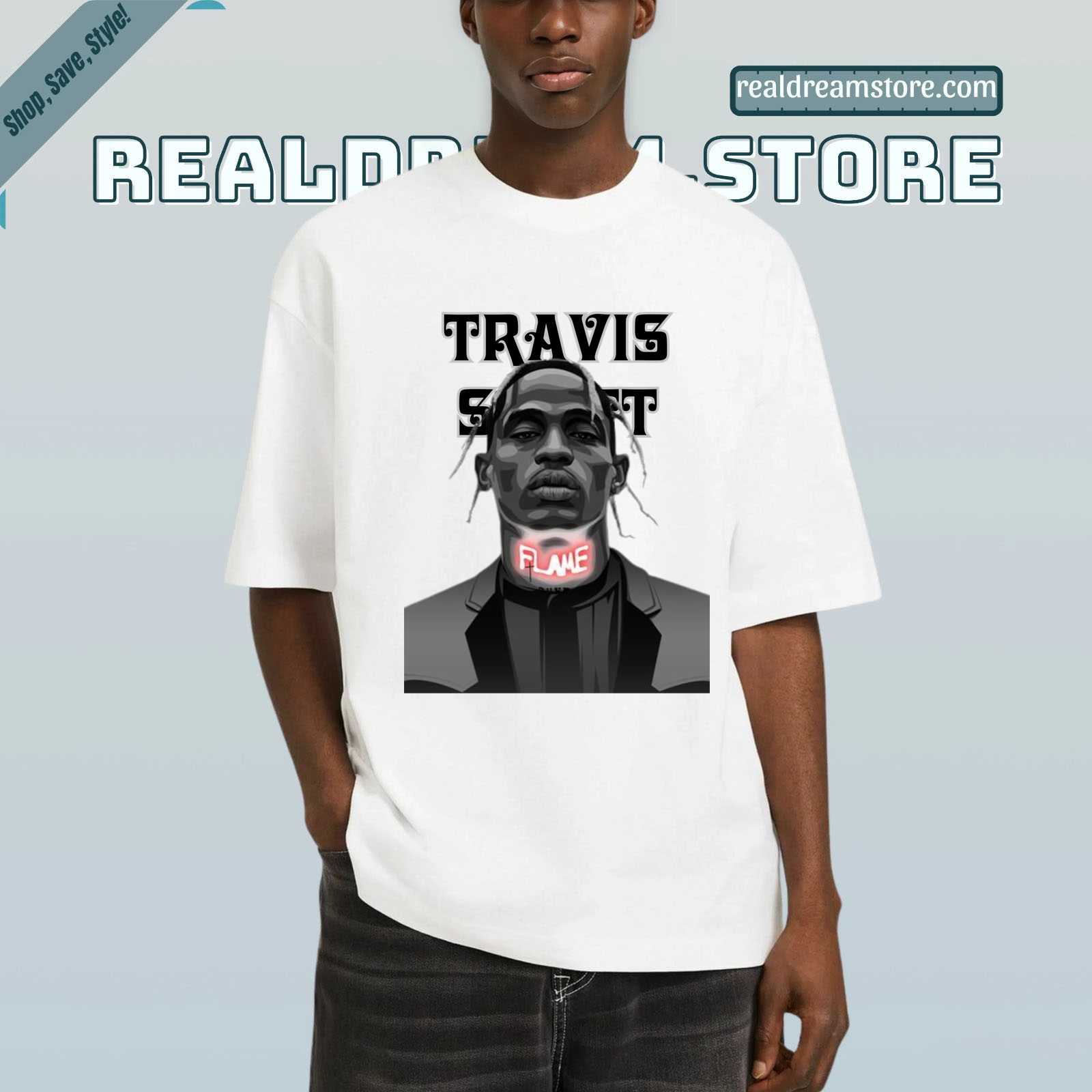 Travis Scott Flame Retro Tee - Flame Drop Light Color Tshirt Travis Scott Flame Retro Tee - Flame Drop Light Color Tshirt